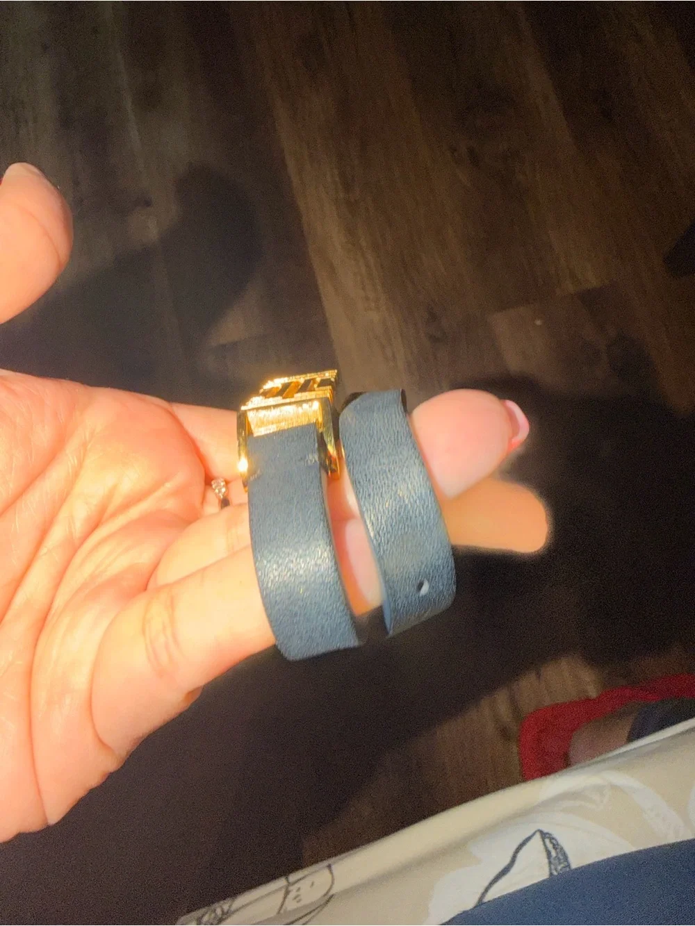 Tory Burch Leather Wrap Bracelet Fitbit band with Gold Accent - Blue